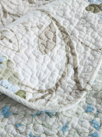 Light Blue Hydrangea Floral Print Quilted 3‑Piece Bedding Set