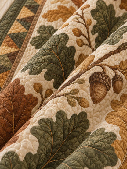 Autumn Oak & Acorn Harvest Quilted 3-Piece Bedding Set
