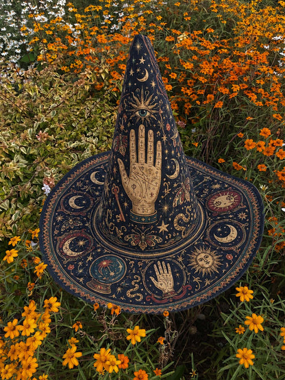 H.PAI Mystic Moon Handcrafted Quilted Witch Hat
