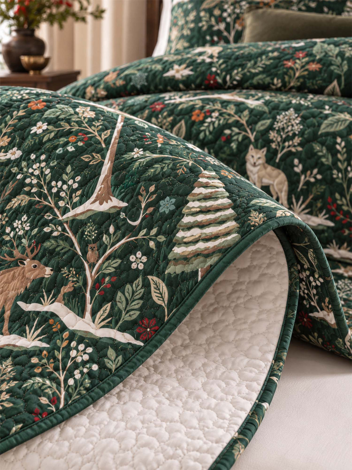Enchanted Woodland Christmas Quilted 3-Piece Bedding Set