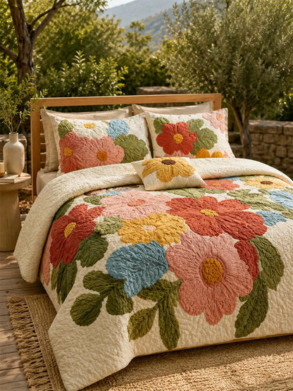 Cottage Garden Floral Quilted 3-Piece Bedding Set