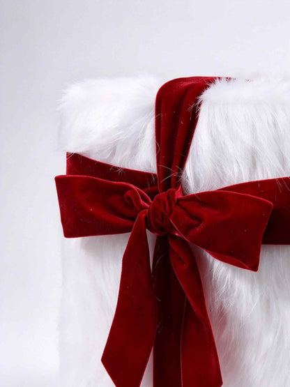 White Faux Fur Red Velvet Bow Pillow Cover