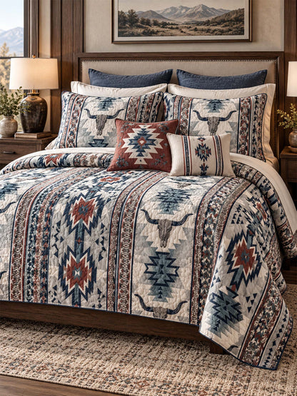 Western Longhorn Cow Skull Quilted 3-Piece Bedding Set