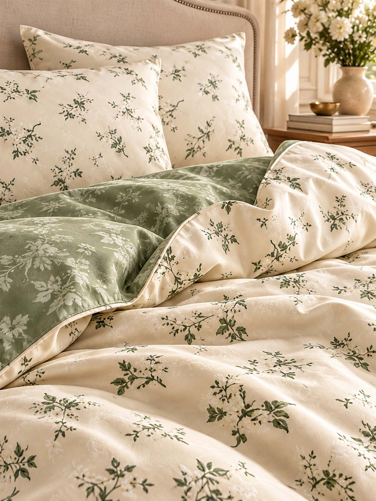 Vintage Botanical Floral 100% Cotton 3-Piece Duvet Cover Bedding Set