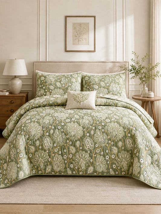 H.PAI Sage Botanical Garden Quilted 3-Piece Bedding Set