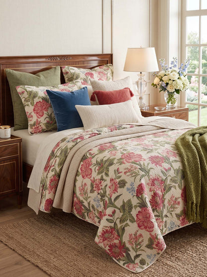 Rose Garden Cottage 100% Cotton Quilted Bedding Set