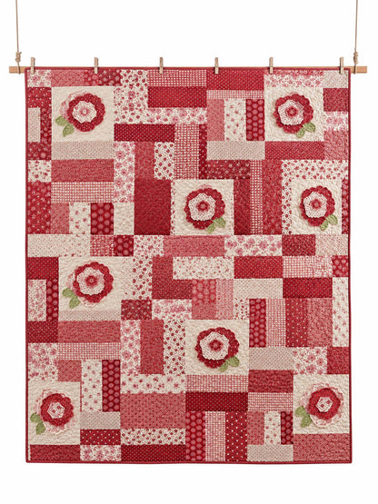 Red Rose Country Patchwork Quilted 3-Piece Bedding Set