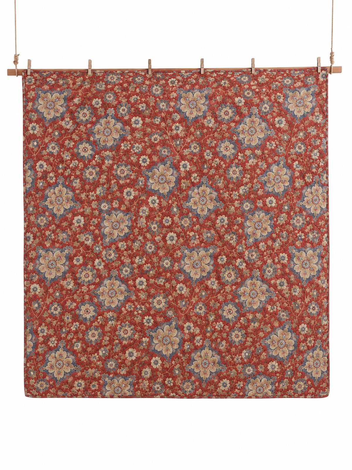 Rust Red Vintage Floral Quilted 3-Piece Bedding Set