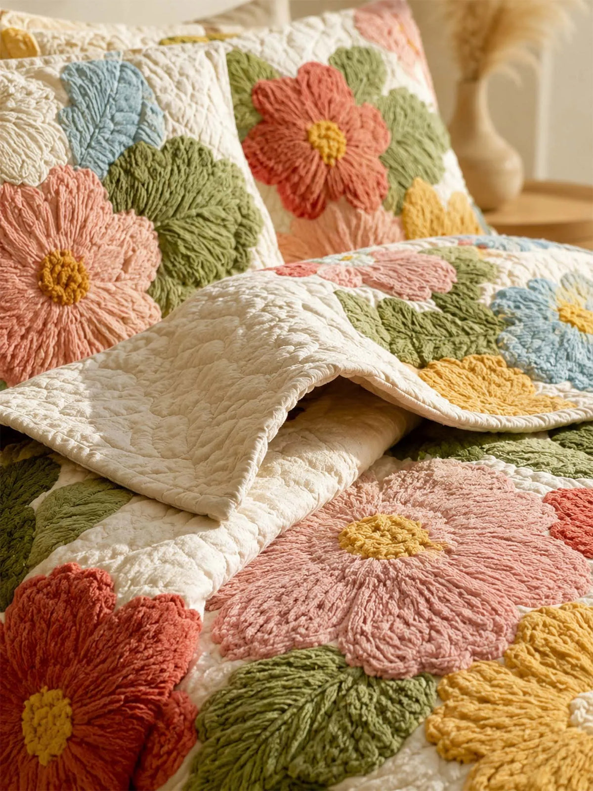 Cottage Garden Floral Quilted 3-Piece Bedding Set