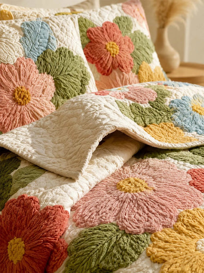 Cottage Garden Floral Quilted 3-Piece Bedding Set