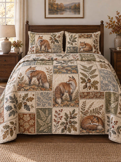 Woodland Deer Botanical Quilted 3-Piece Bedding Set