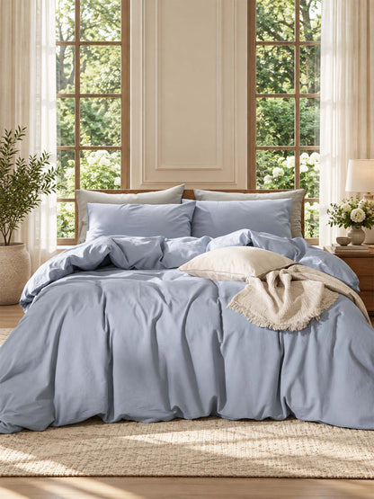 Solid Color Cotton 3-Piece Duvet Cover Bedding Set