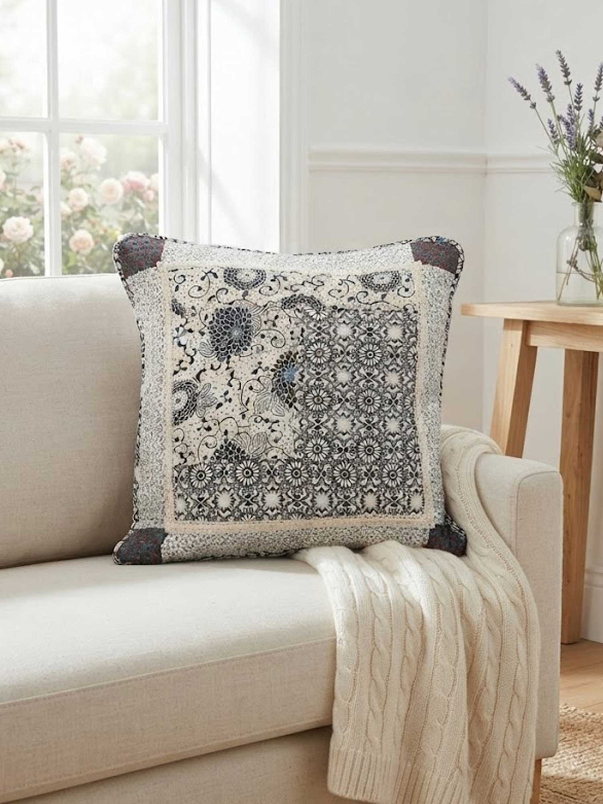 Vintage Floral Patchwork Quilted Pillow Cover
