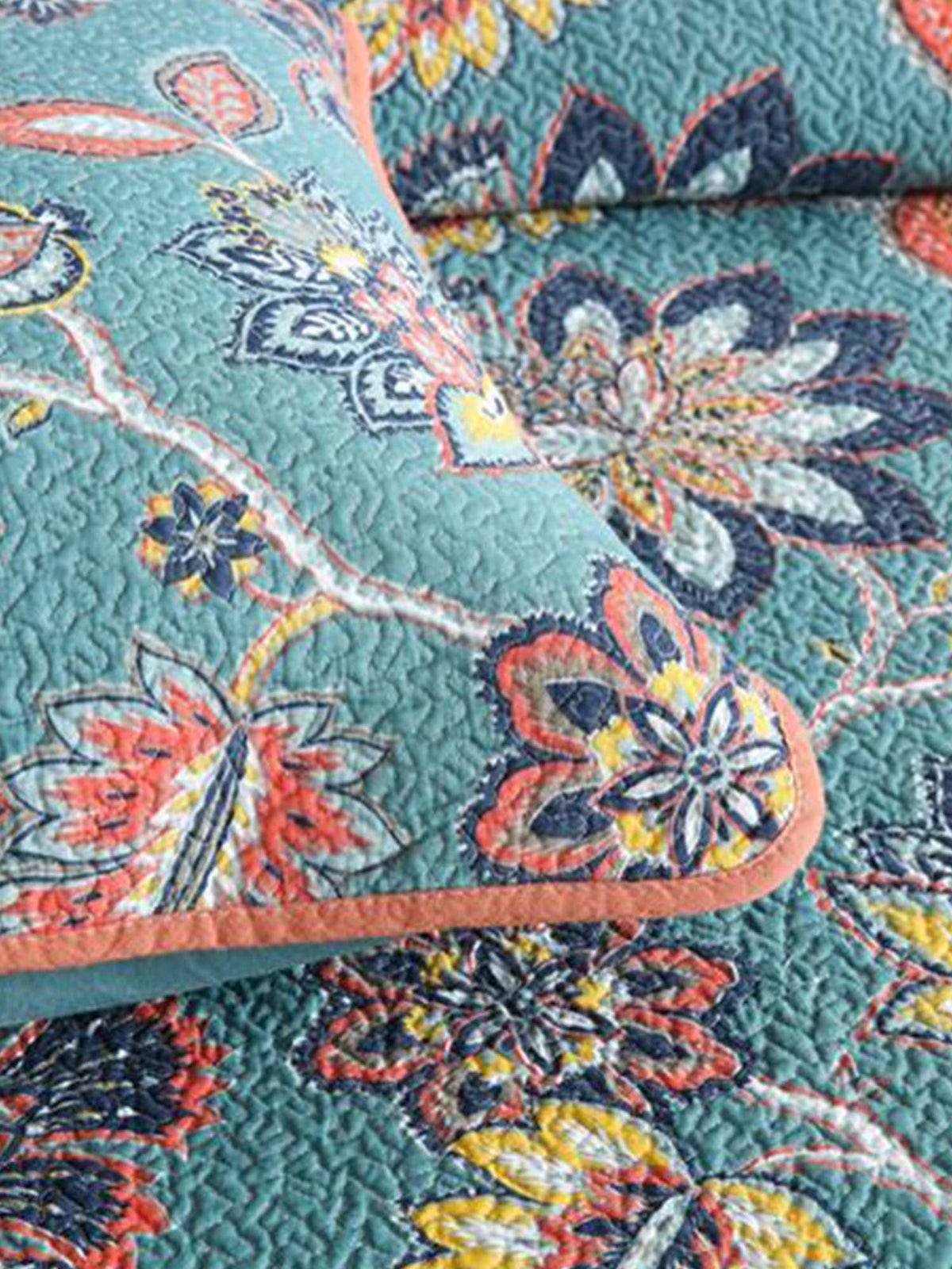 Teal Autumn Bloom Quilted 3-Piece Bedding Set