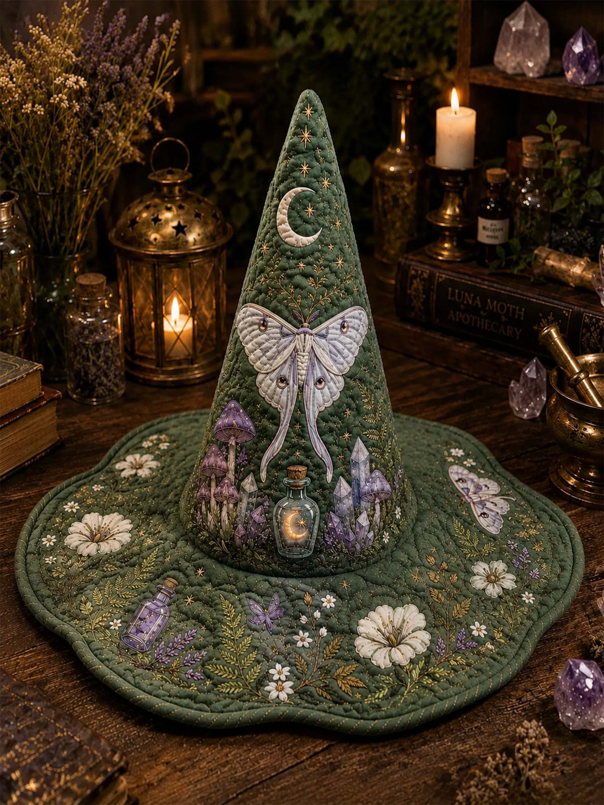 H.PAI Moonlit Butterfly Mystic Garden Quilted Witch Hat