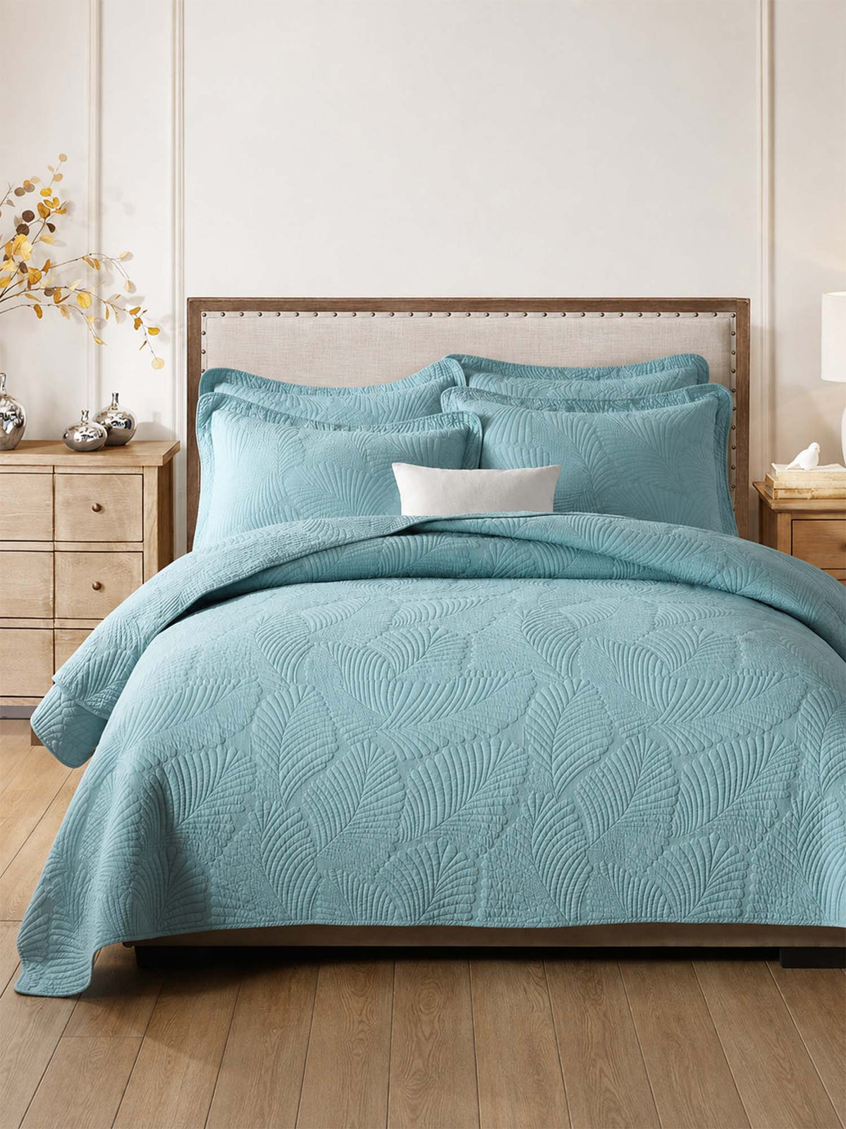Leaf Texture Quilted 3-Piece Bedding Set