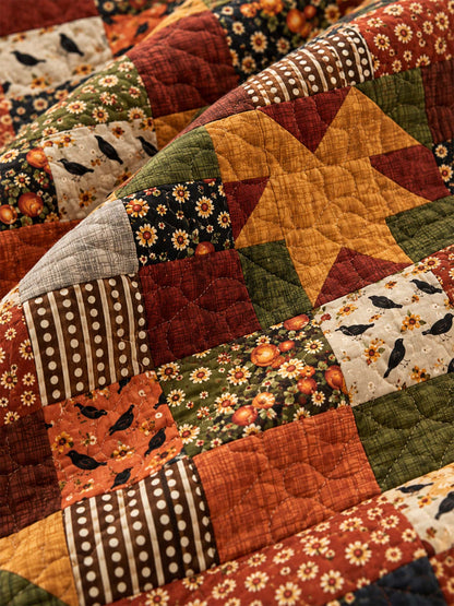 Autumn Harvest Patchwork Quilted 3-Piece Bedding Set