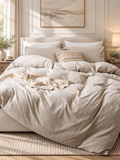 Solid Color Cotton 3-Piece Duvet Cover Bedding Set
