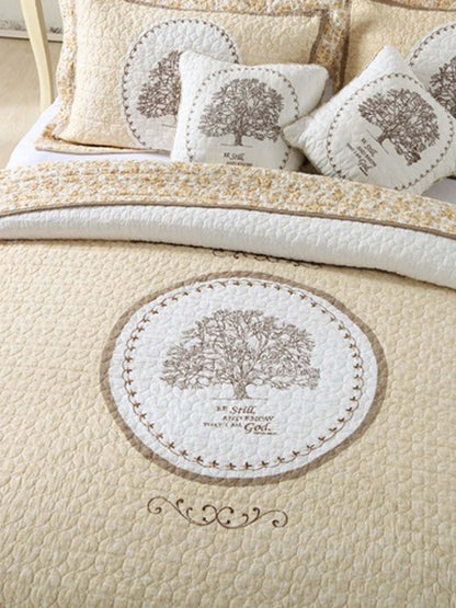 Heritage Tree Embroidered Quilted 3-Piece Bedding Set