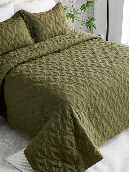 Washed Cotton Solid Color Quilted 3‑Piece Bedding Set