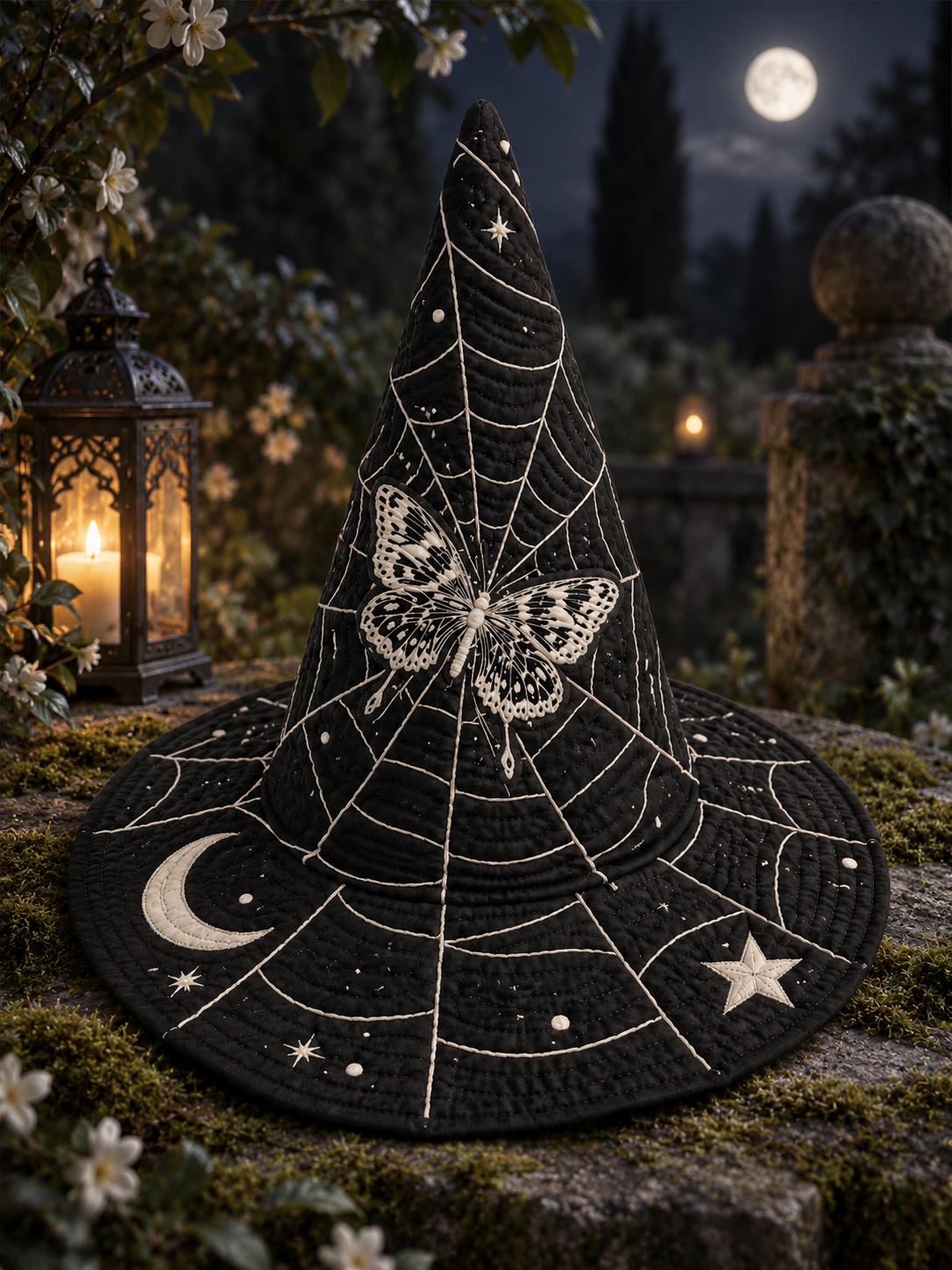 Moonlit Butterfly Celestial Gothic Handcrafted Quilted Witch Hat