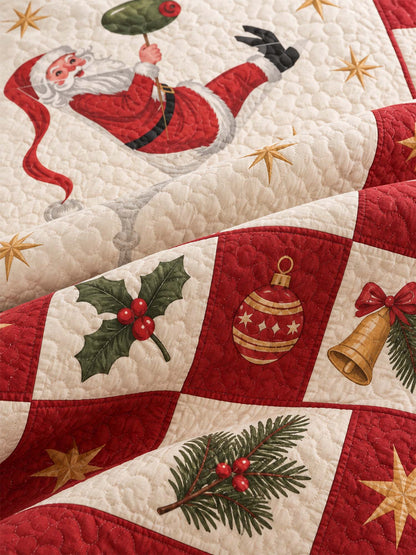Jolly Santa Martini Christmas Quilted 3-Piece Bedding Set