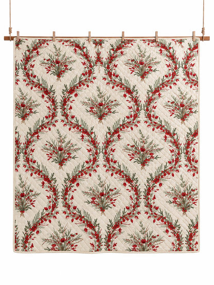 Christmas Berry Botanical Quilted 3-Piece Bedding Set