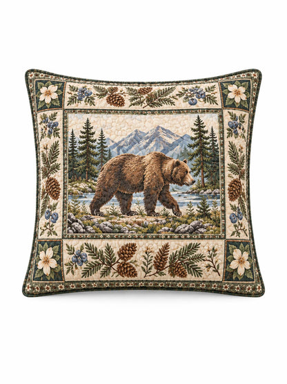 Woodland Bear Forest Quilted Pillow Cover
