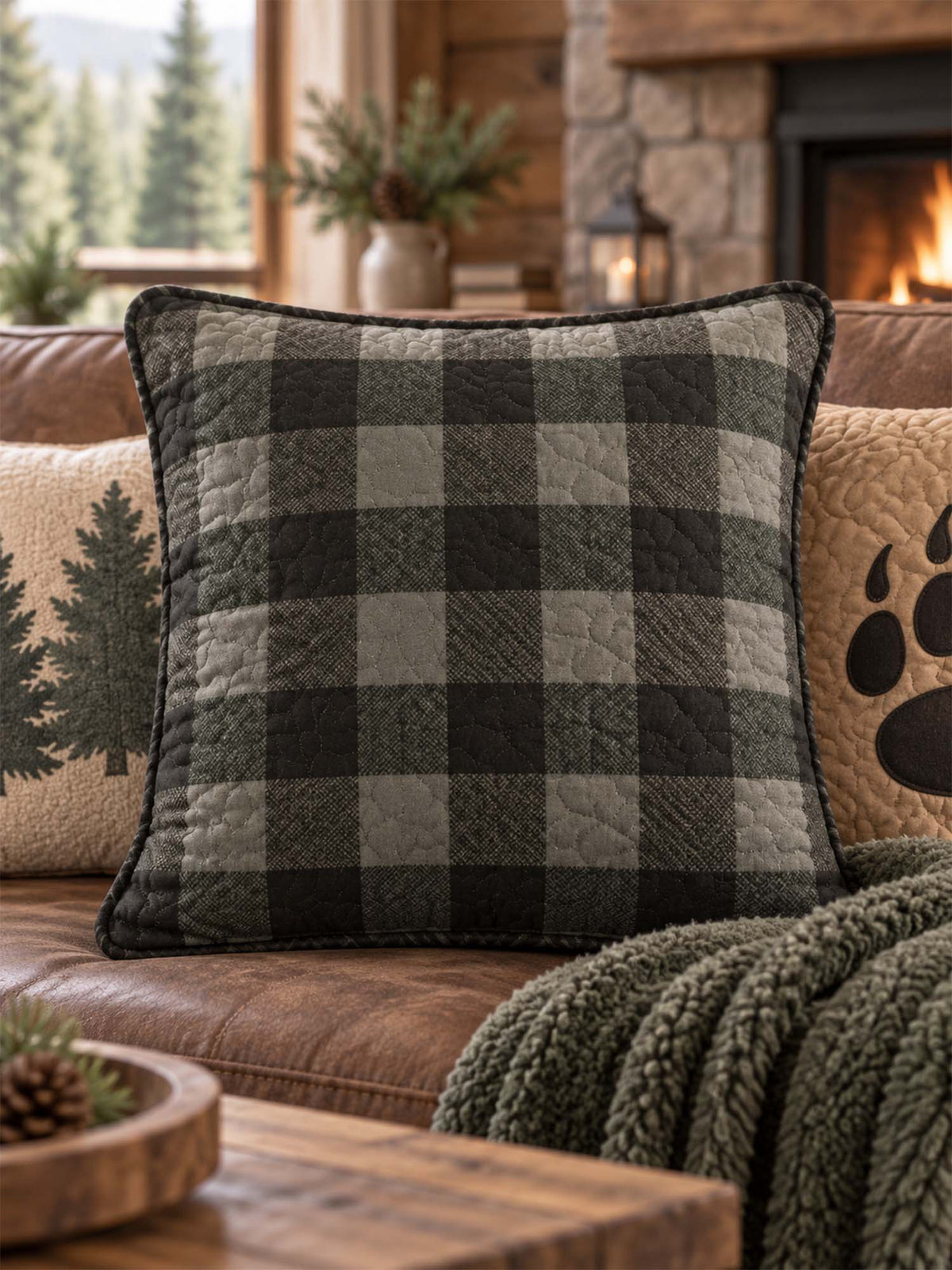 Charcoal Buffalo Plaid Quilted Pillow Cover
