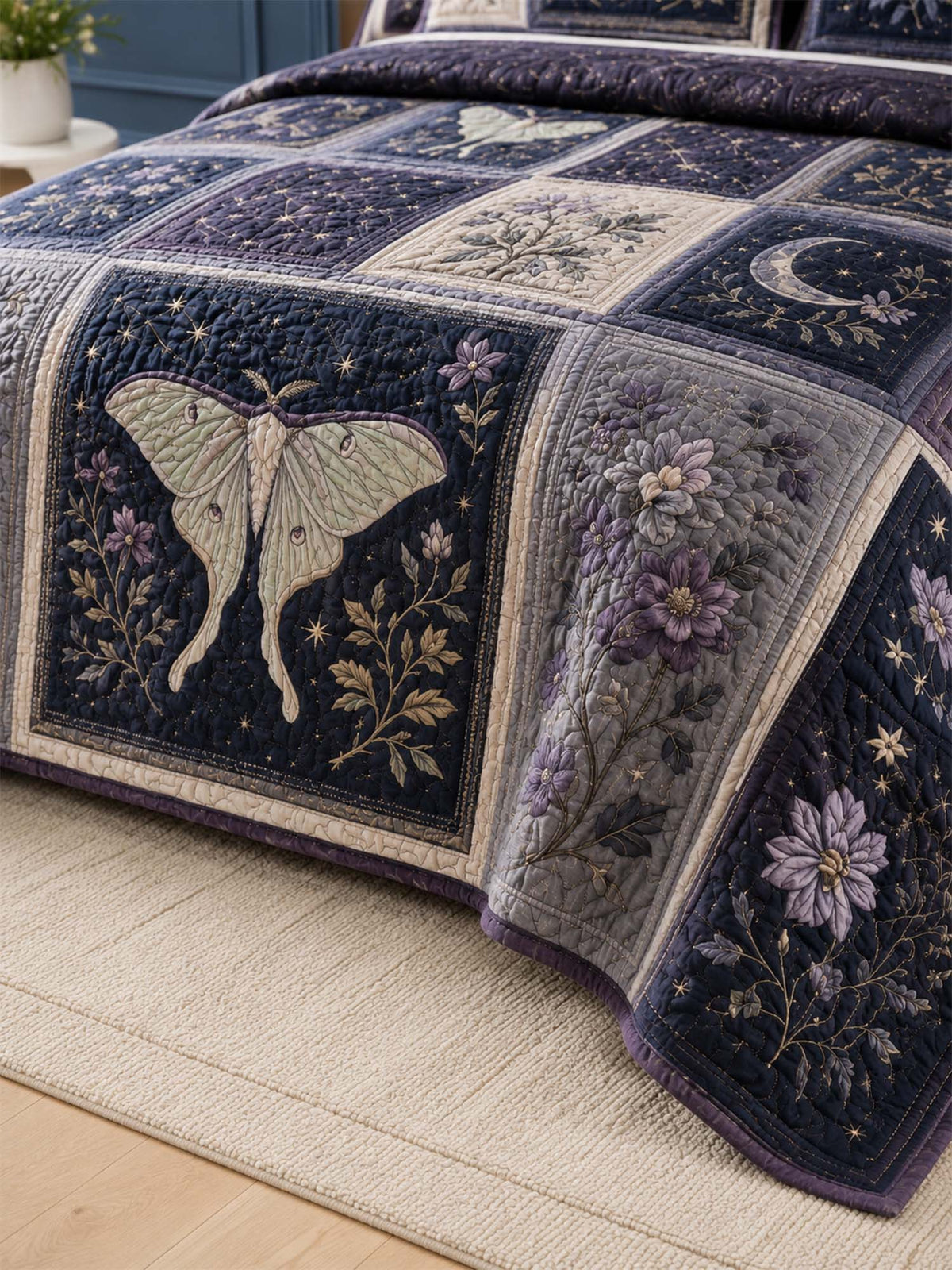 Luna Moth Quilted 3-Piece Bedding Set