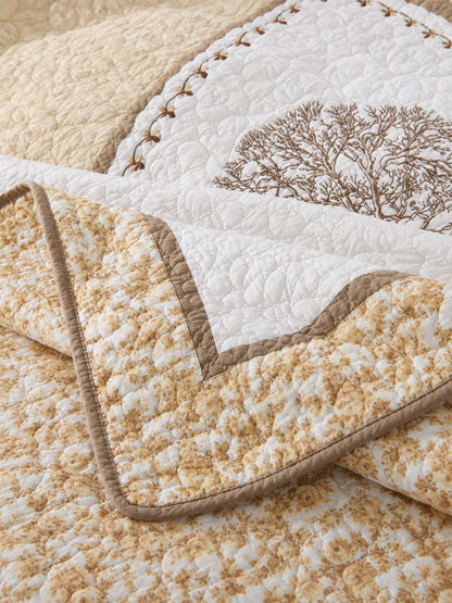 Heritage Tree Embroidered Quilted 3-Piece Bedding Set