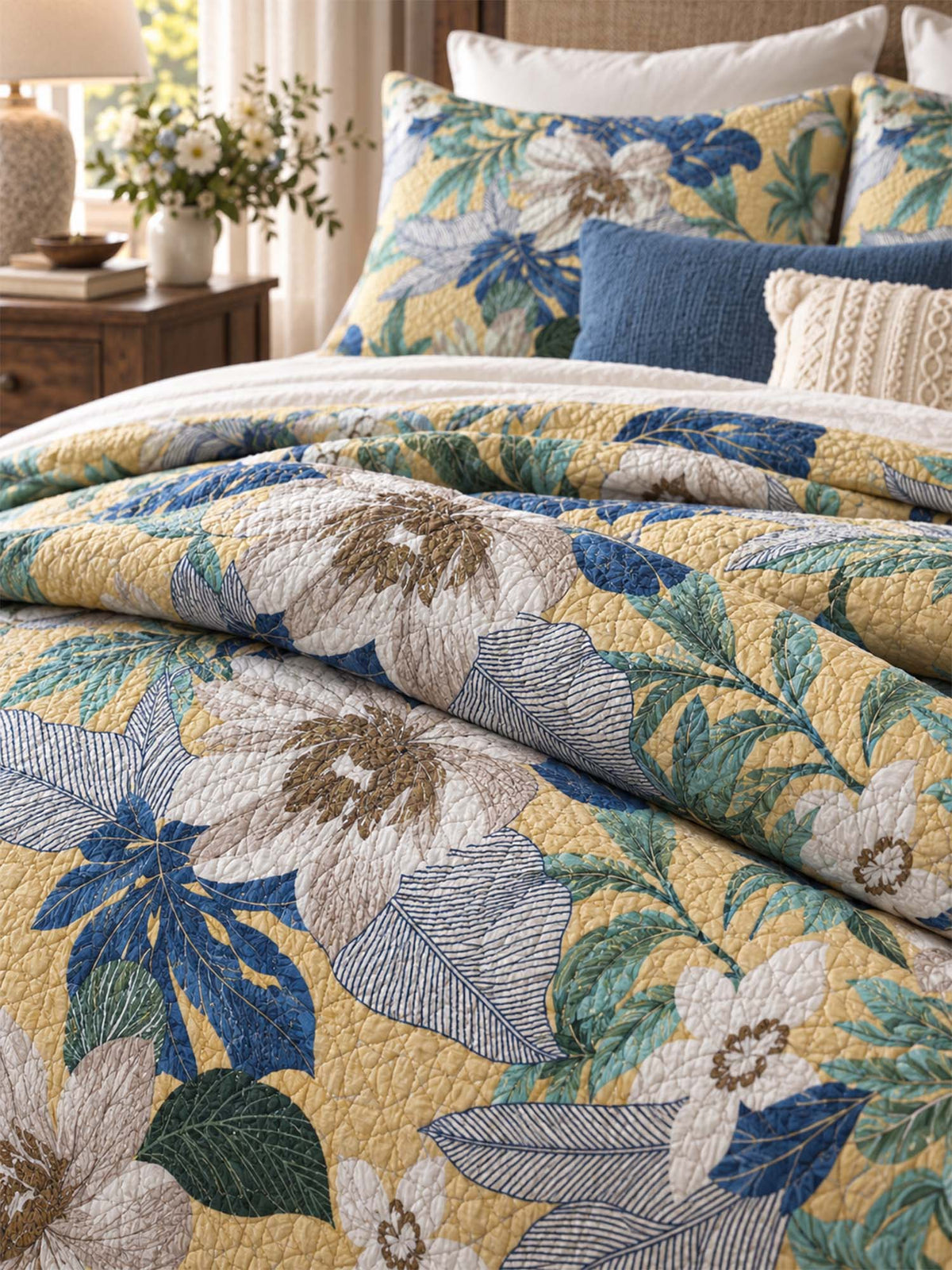 Tropical Botanical Garden 100% Cotton Quilted Bedding Set