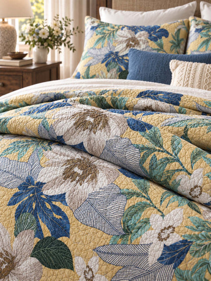 Tropical Botanical Garden 100% Cotton Quilted Bedding Set