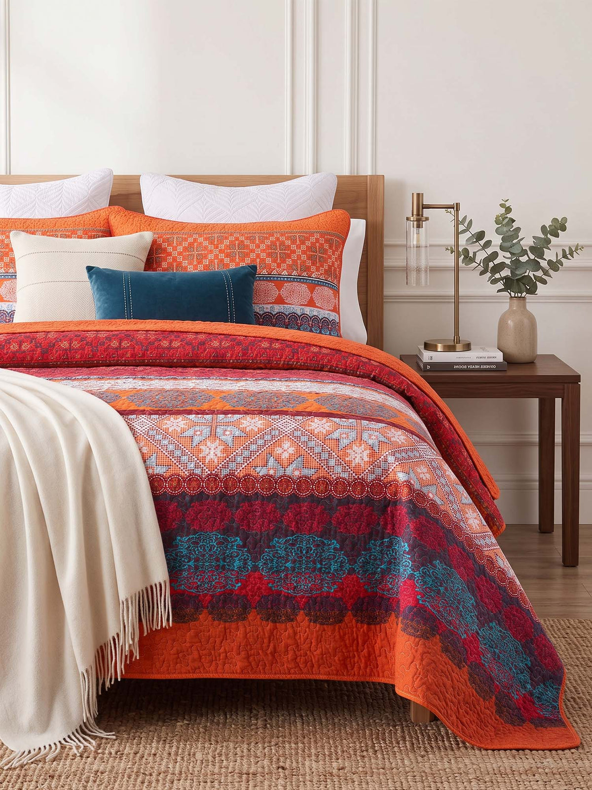 Sunset Folk Floral Quilted 3-Piece Bedding Set