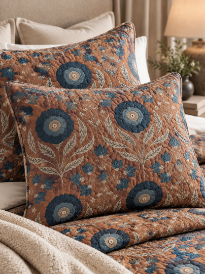 Rustic Blue Wildflower Quilted 3-Piece Bedding Set