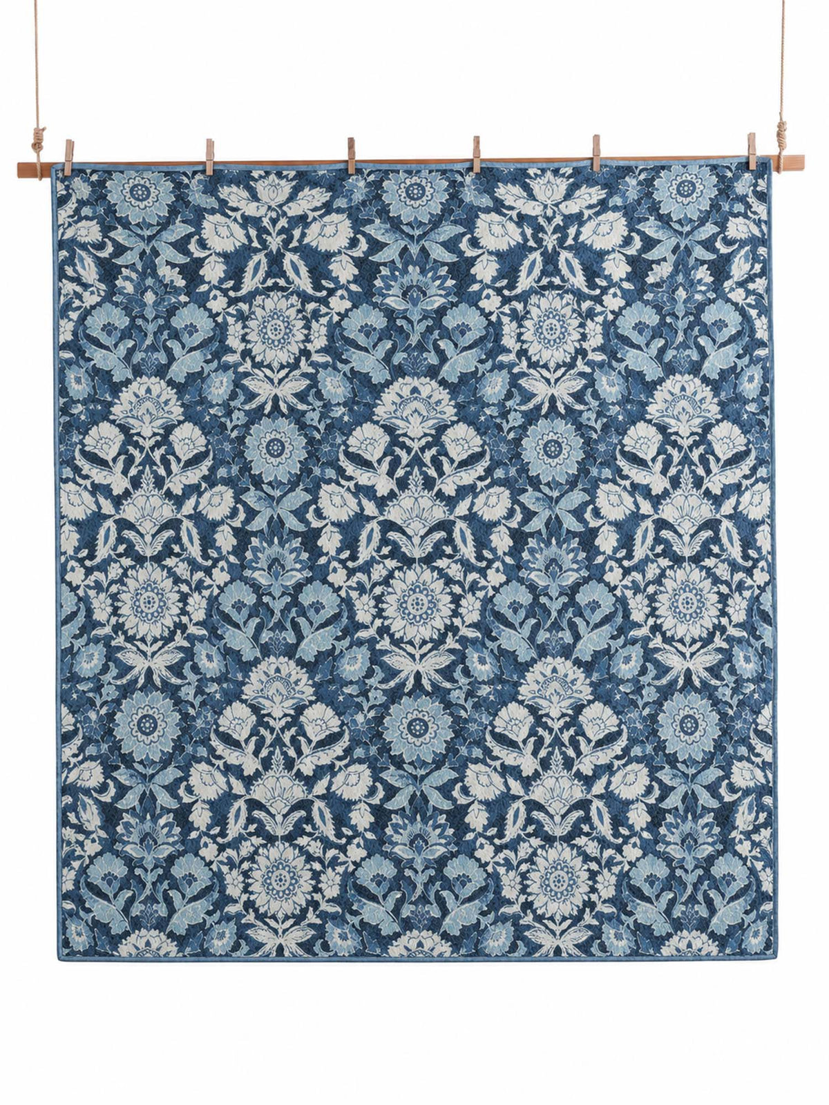 Indigo Botanical Tapestry Reversible 100% Cotton Quilted Bedding Set