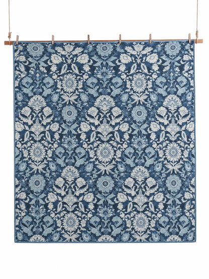 Indigo Botanical Tapestry Reversible 100% Cotton Quilted Bedding Set