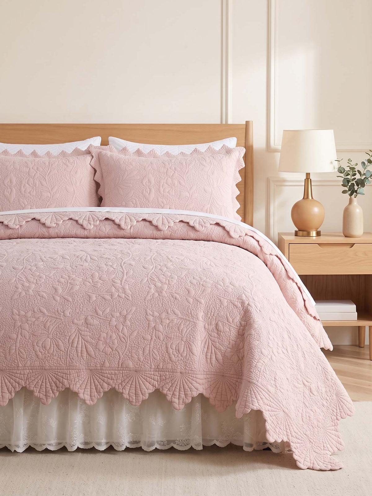 Serene Blossom 100% Cotton Floral Quilted Bedding Set