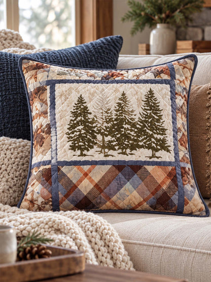 Evergreen Pine Forest Plaid Quilted Pillow Cover