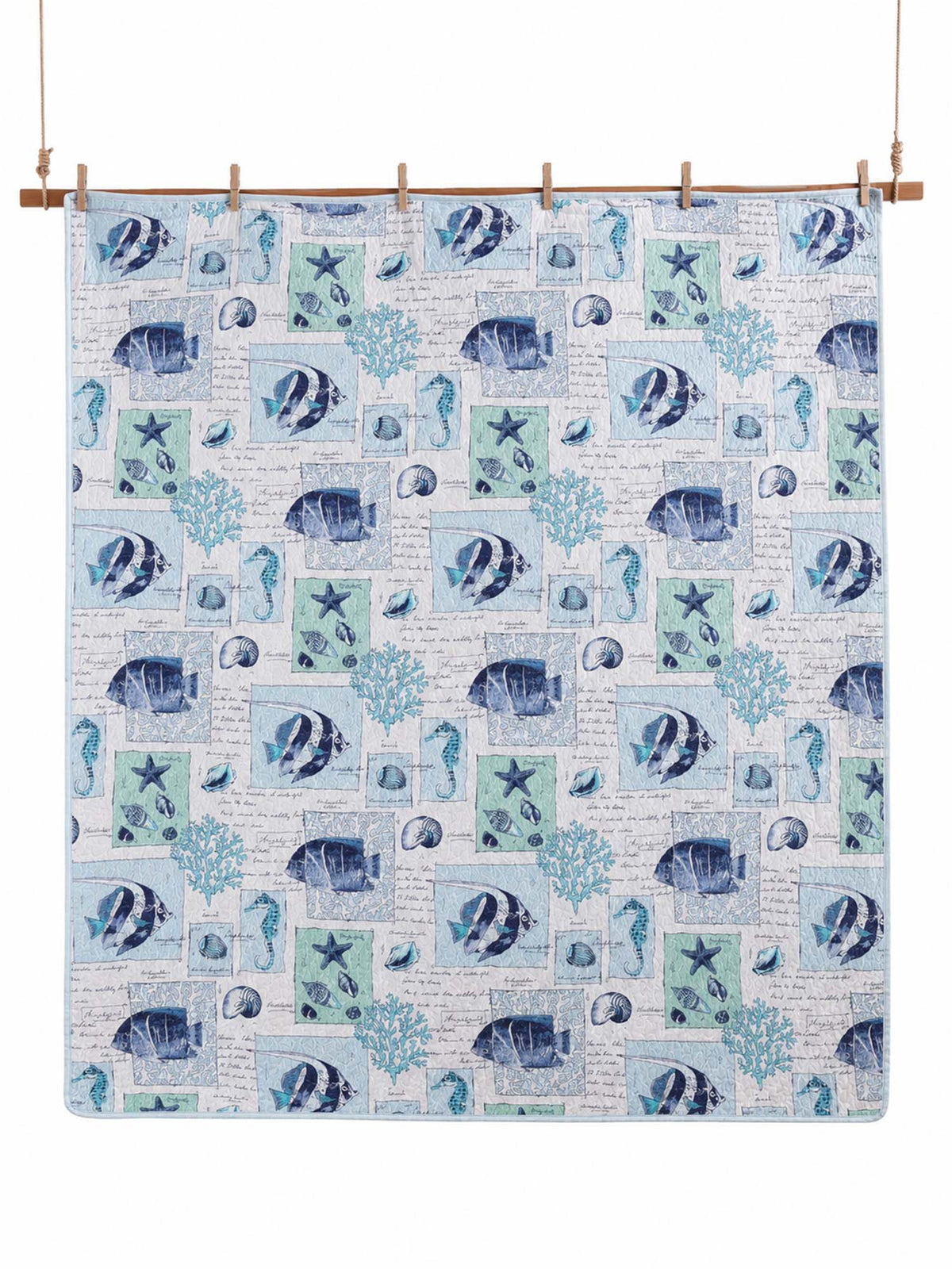Coastal Marine Life Reversible 100% Cotton Quilted 3-Piece Bedding Set