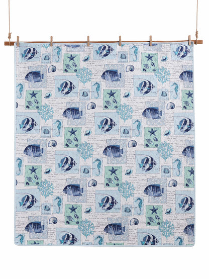 Coastal Marine Life Reversible 100% Cotton Quilted 3-Piece Bedding Set