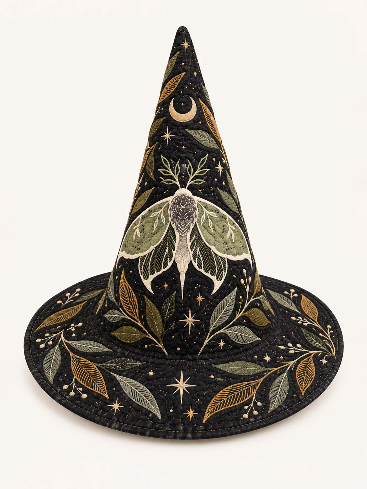 Moonlit Moth Botanical Gothic Handcrafted Quilted Witch Hat