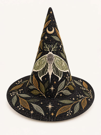 Moonlit Moth Botanical Gothic Handcrafted Quilted Witch Hat