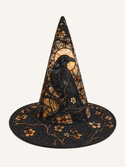 Golden Raven Moonlit Garden Gothic Handcrafted Quilted Witch Hat