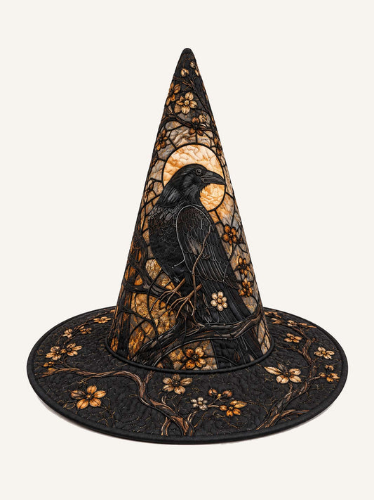 Golden Raven Moonlit Garden Gothic Handcrafted Quilted Witch Hat