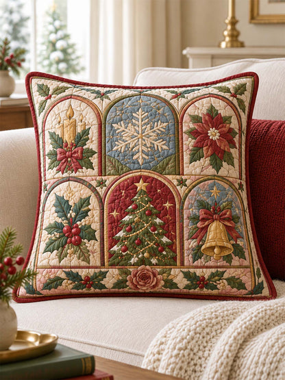 Traditional Christmas Motif & Plaid Quilted Pillow Covers 2-Piece Set