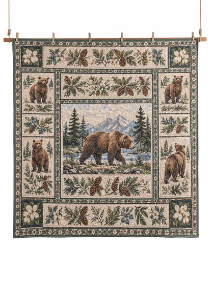 Mountain Bear Pine Forest Quilted 3-Piece Bedding Set