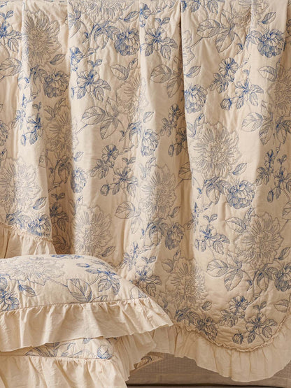 Blue Botanical Garden Quilted 3-Piece Bedding Set
