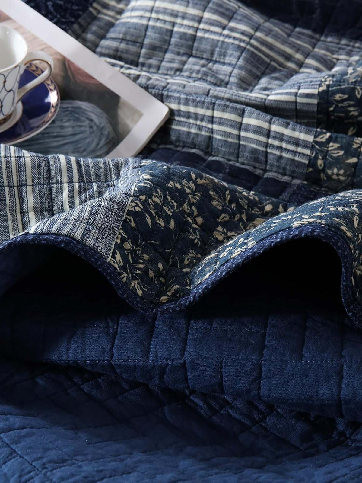 Indigo Heritage Patchwork Quilted 3-Piece Bedding Set