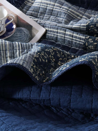 Indigo Heritage Patchwork Quilted 3-Piece Bedding Set